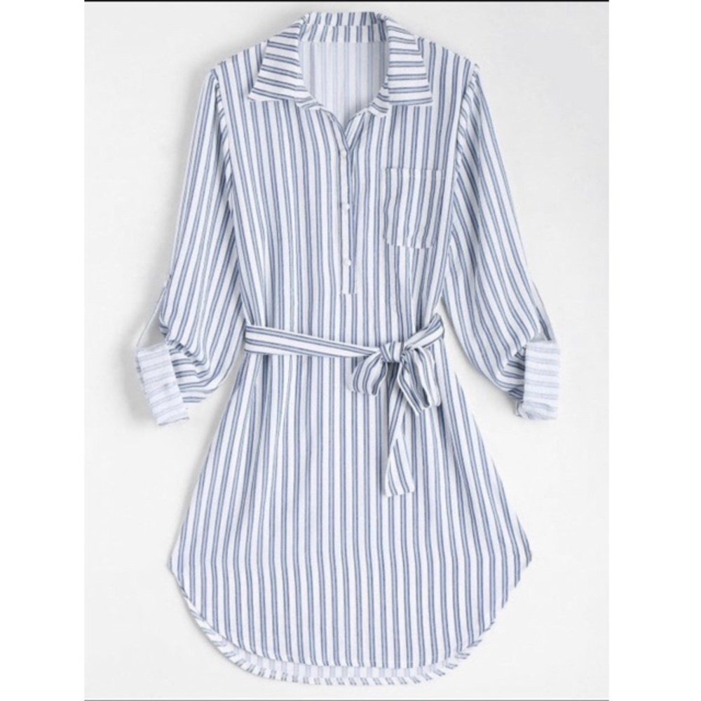 Belted striped log sleeve dress